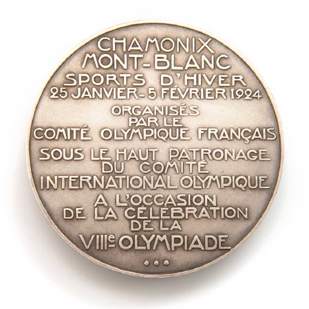 Back: Chamonix 1924 prize medals, Legend proclaiming Winter Games