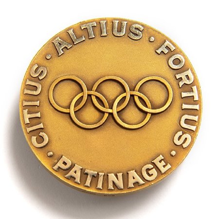 Back: Squaw Valley 1960 gold medal, Olympic motto & rings, Figure Skating