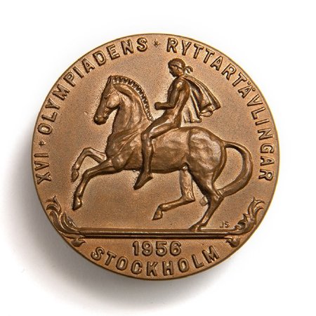 Front: Stockholm 1956 bronze medal, Ancient Greek horseman and legend