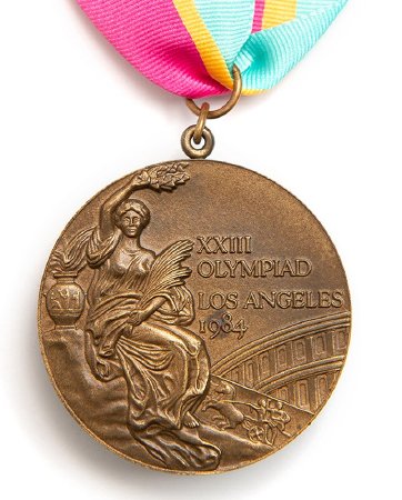 Front: Los Angeles 1984 bronze medal, Victory and Colosseum in background