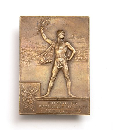 Back: Paris 1900 plaque, victorious athlete on podium