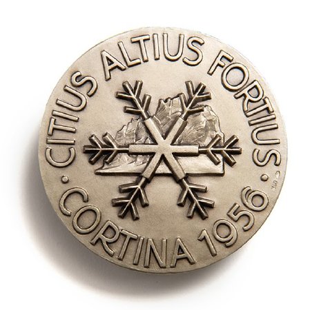 Back: Cortina 1956 prize medals, ice crystal over Mt. Pomagagnon