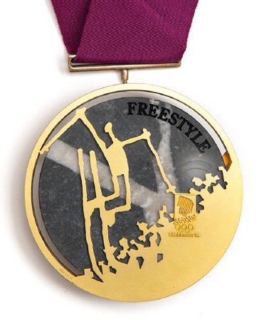 Back: Lillehammer gold medal, freestyle skiing pictogram and Games emblem