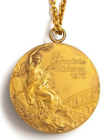 Front: Munich 1972 gold medal, Victory with Colosseum in background