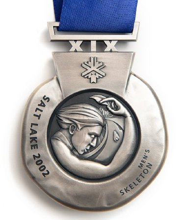 Back: Salt Lake silver medal, Nike with skeleton sport image and text