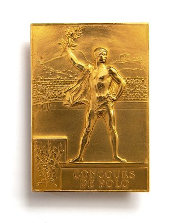 Back: Paris 1900 gold plaque, victorious athlete on podium