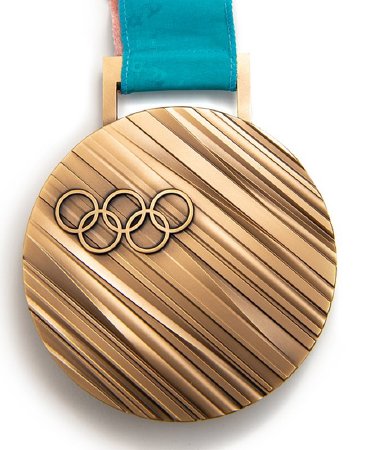 Front: PyeongChang 2018 bronze medal, Olympic rings over diagonal lines