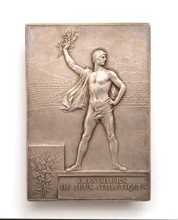 Back: Paris 1900 silver plaque, victorious athlete on podium