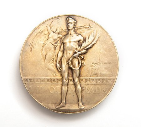 Front: Antwerp 1920 gold medal, victorious athlete with Renommee statue