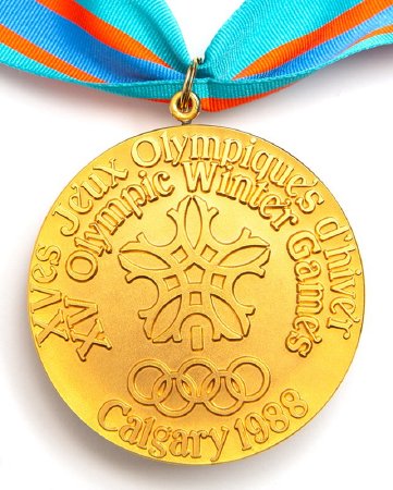 Back: Calgary 1988 prize medals, Calgary Olympic emblem with legend