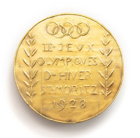 Back: St. Moritz 1928 prize medals, legend of the 2nd Winter Games