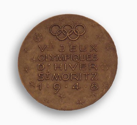 Front of St. Moritz 1948 participation medal in bronze
