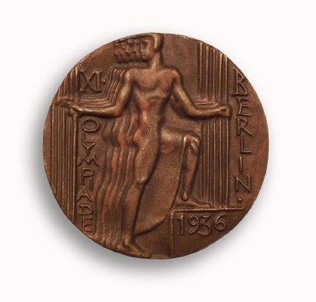 Front of Berlin 1936 participation medal in reddish-brown bronze