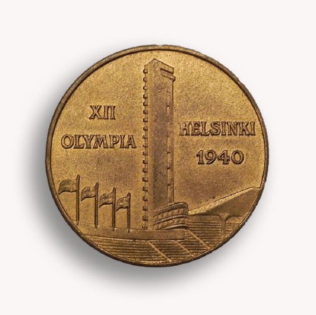 Back of Helsinki 1940 participation medal in gilt tombac