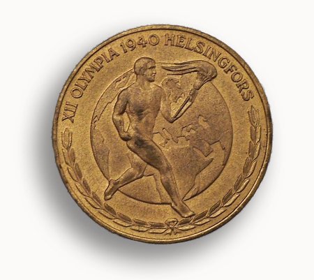 Front of Helsinki 1940 participation medal in gilt tombac